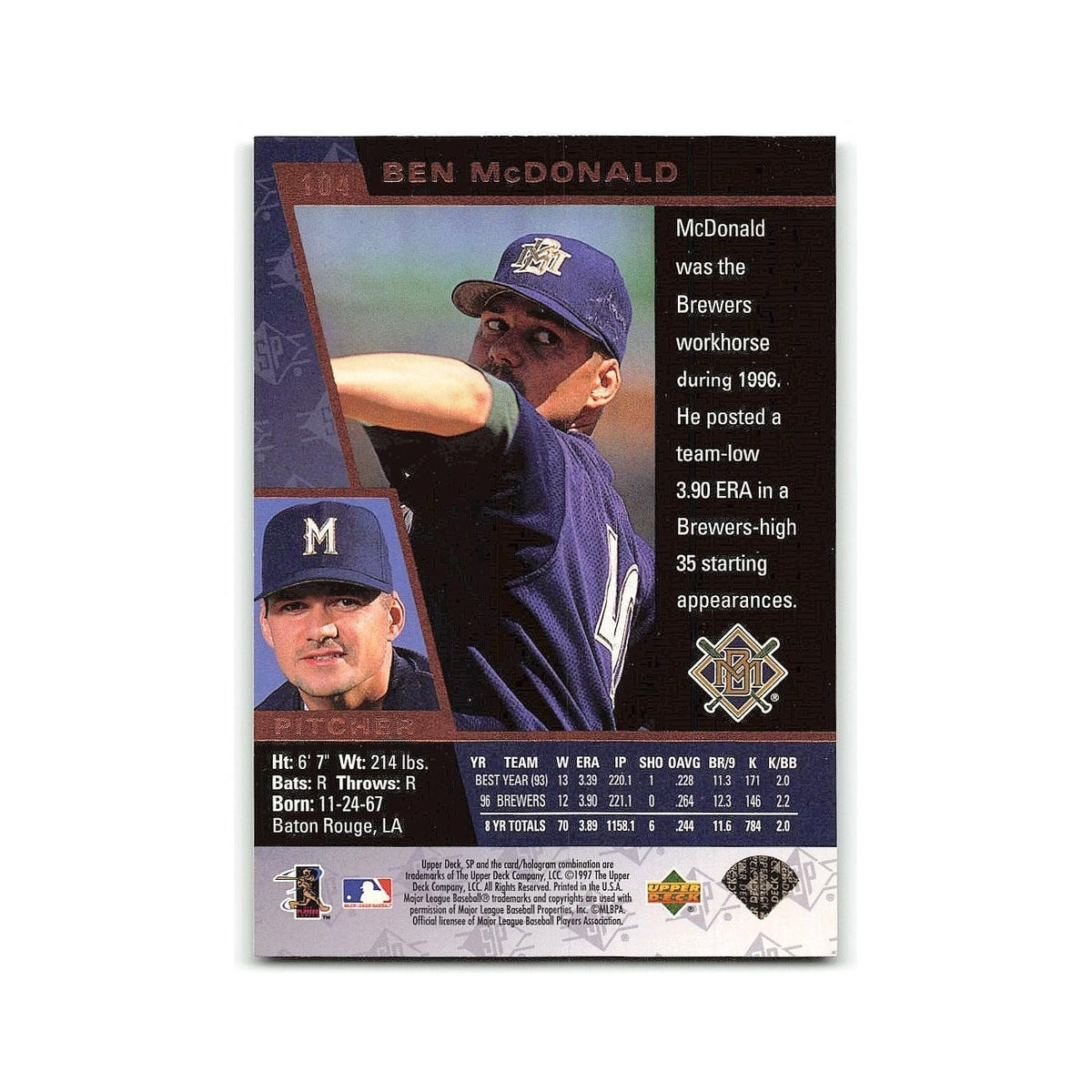 Ben McDonald 1997 SP #104 Milwaukee Brewers Baseball Card NM