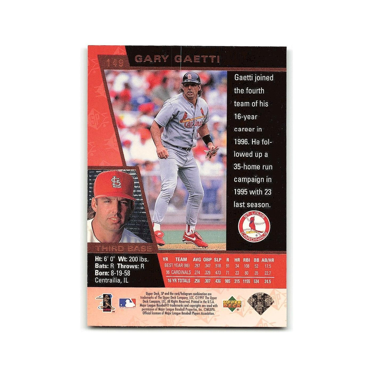 Gary Gaetti 1997 SP #149 St. Louis Cardinals Baseball Card NM
