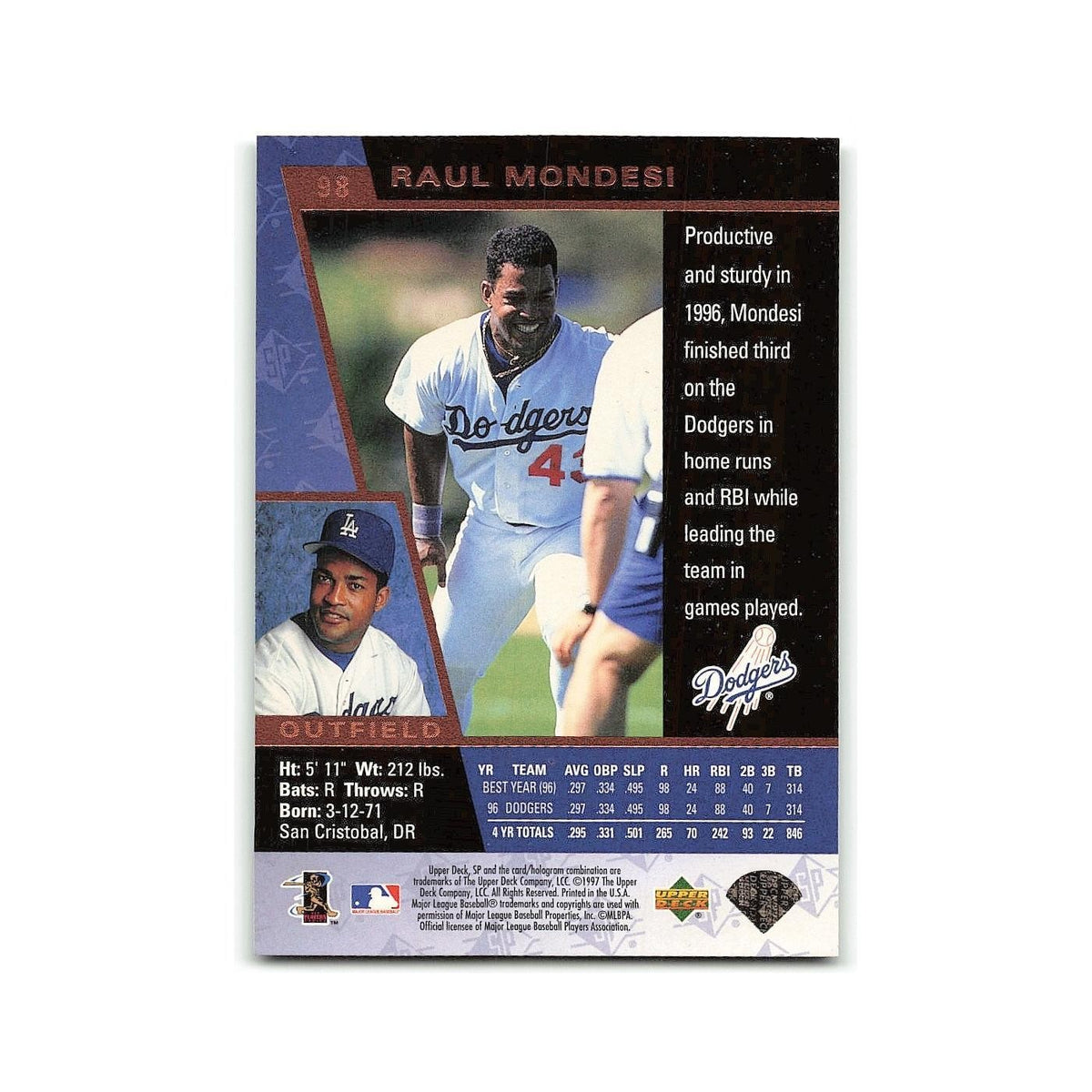 Raul Mondesi 1997 SP #98 Los Angeles Dodgers Baseball Card NM