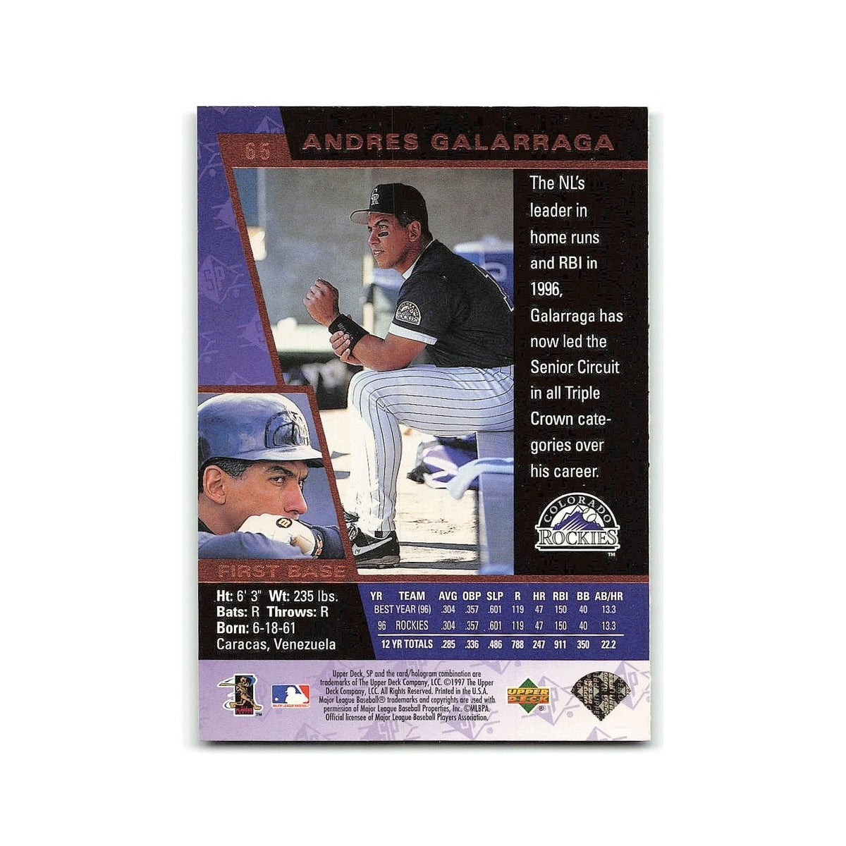 Andres Galarraga 1997 SP #65 Colorado Rockies Baseball Card NM