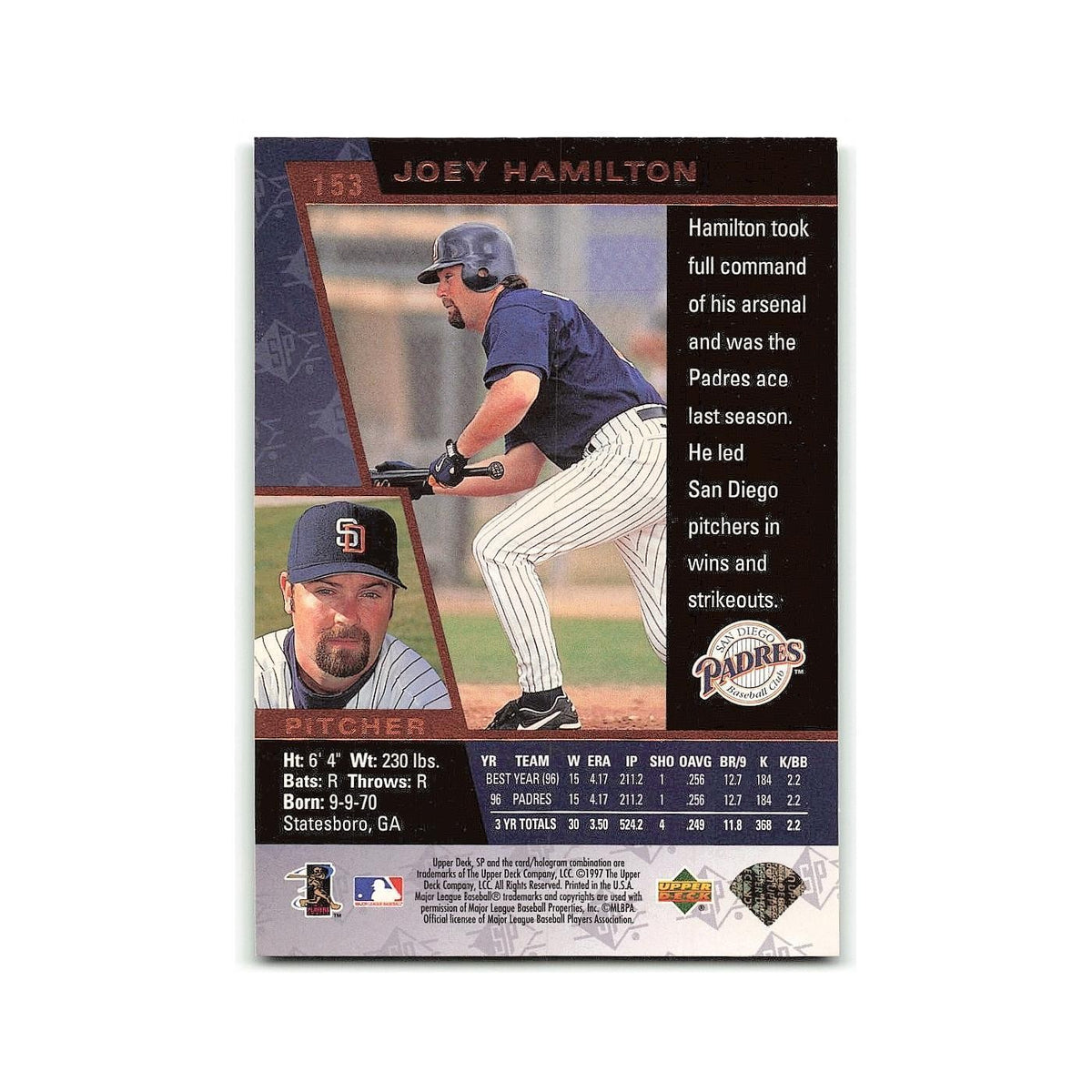 Joey Hamilton 1997 SP #153 San Diego Padres Baseball Card NM