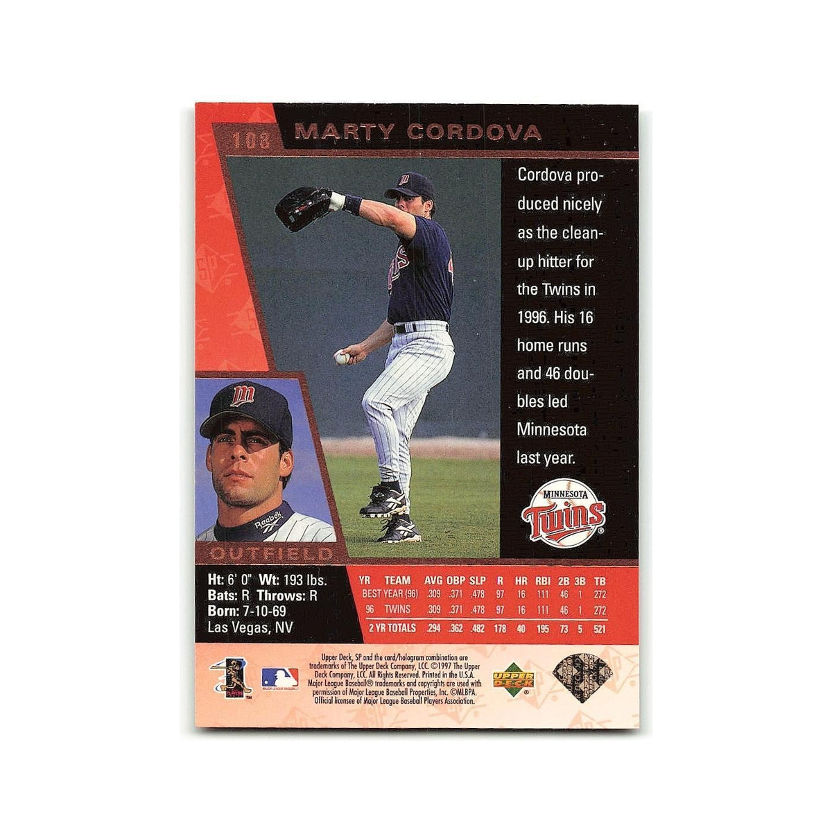 Marty Cordova 1997 SP #108 Minnesota Twins Baseball Card NM