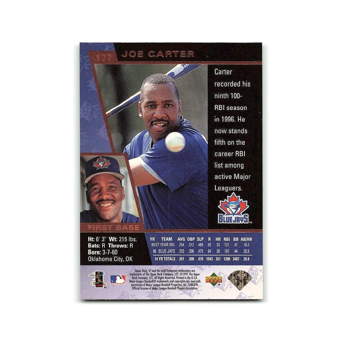 Joe Carter 1997 SP #177 Toronto Blue Jays Baseball Card NM