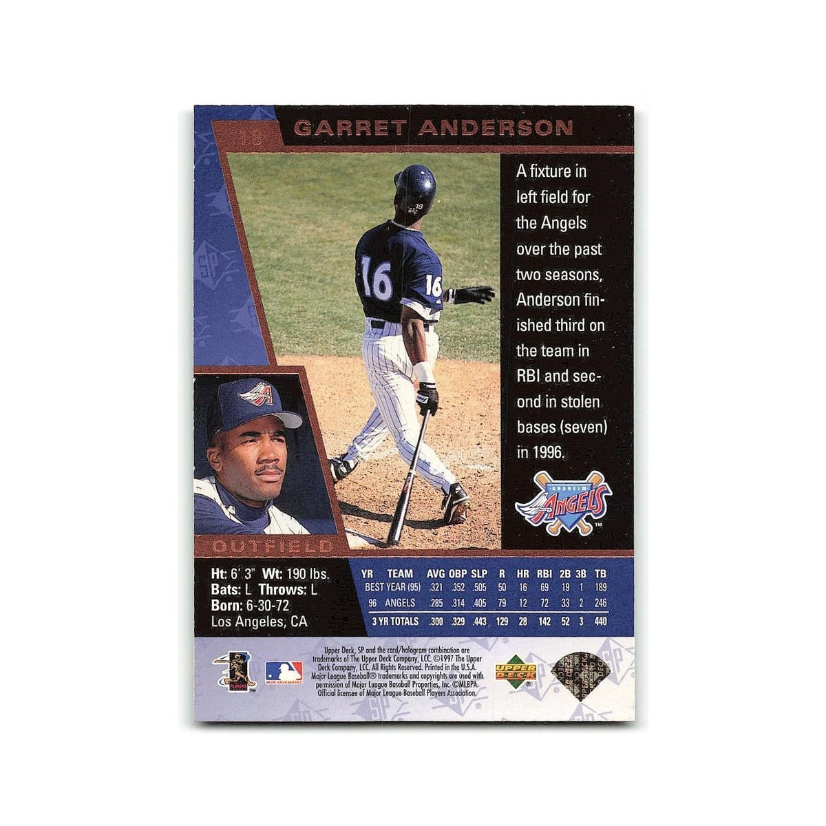 Garrett Anderson 1997 SP #18 California Angels Baseball Card NM