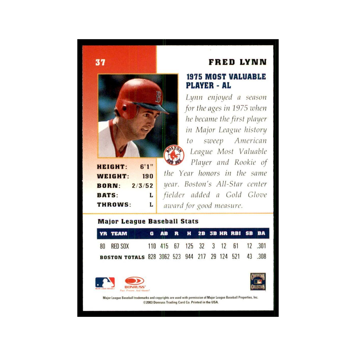 2003 Donruss Champions Fred Lynn Baseball Cards #37
