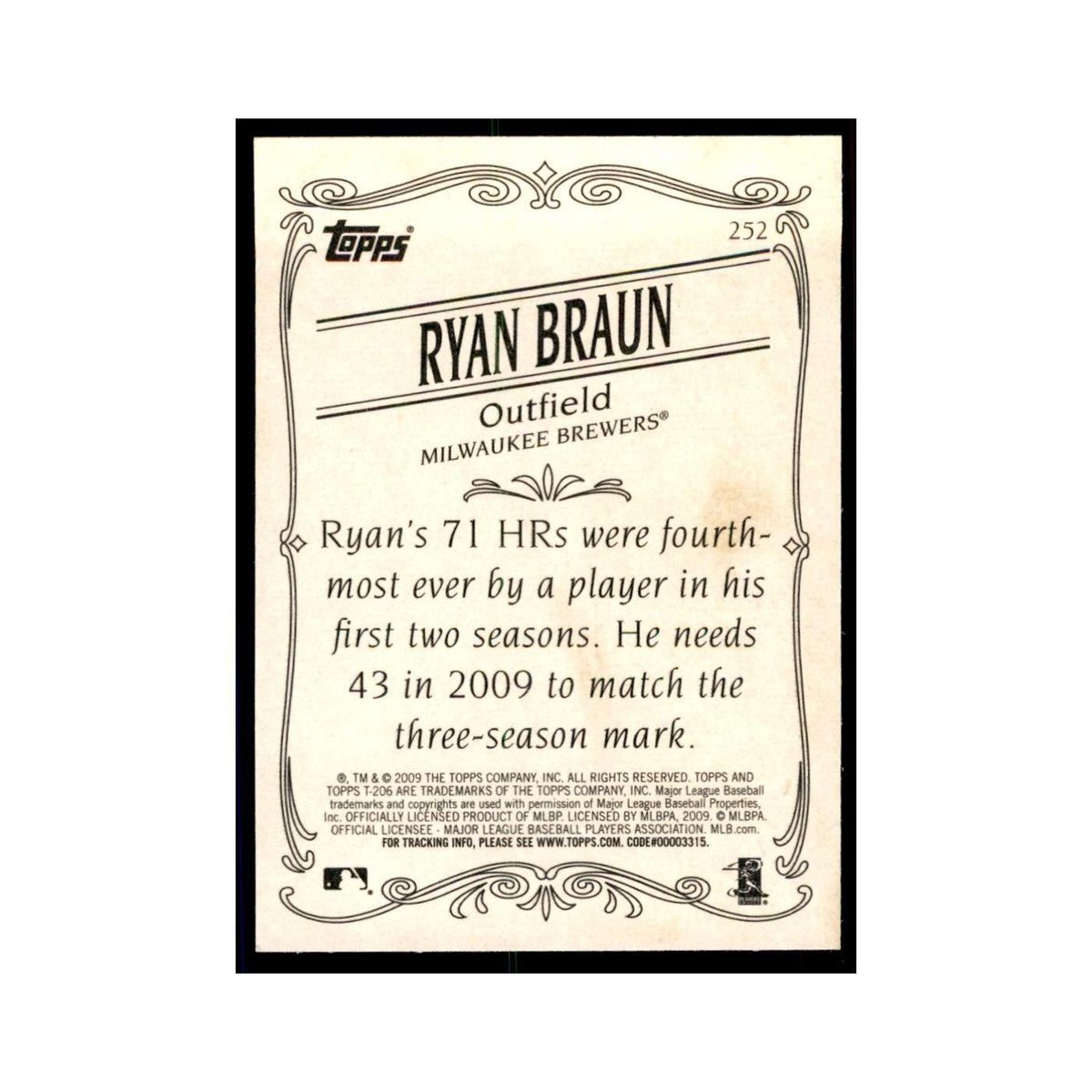 2009 Topps 206 Ryan Braun Baseball Cards #252