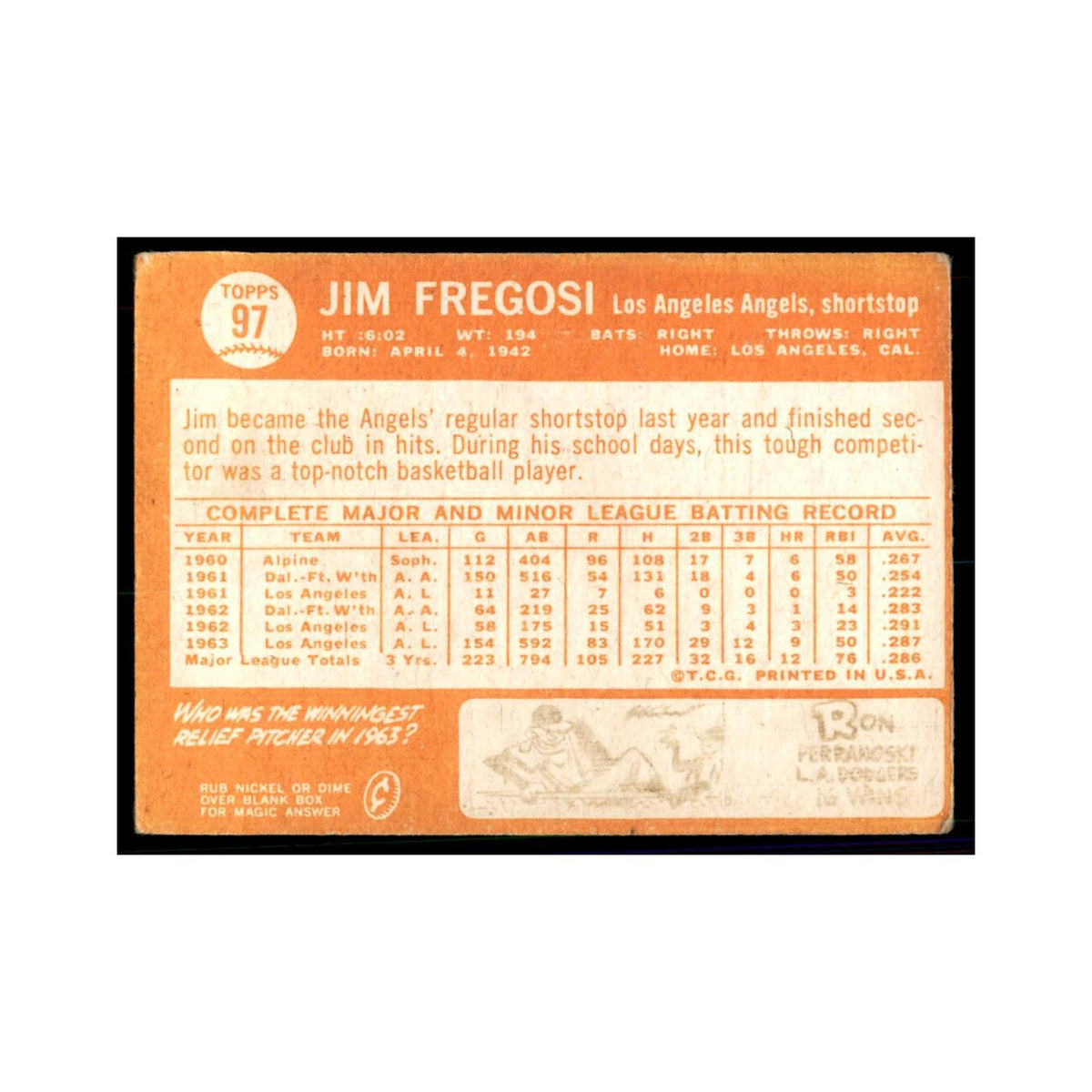 1964 Topps (damaged) Jim Fregosi Baseball Cards #97