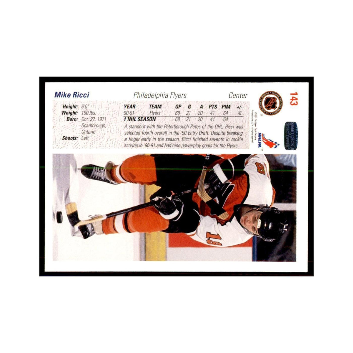 1991 Upper Deck Mike Ricci Hockey Cards #143