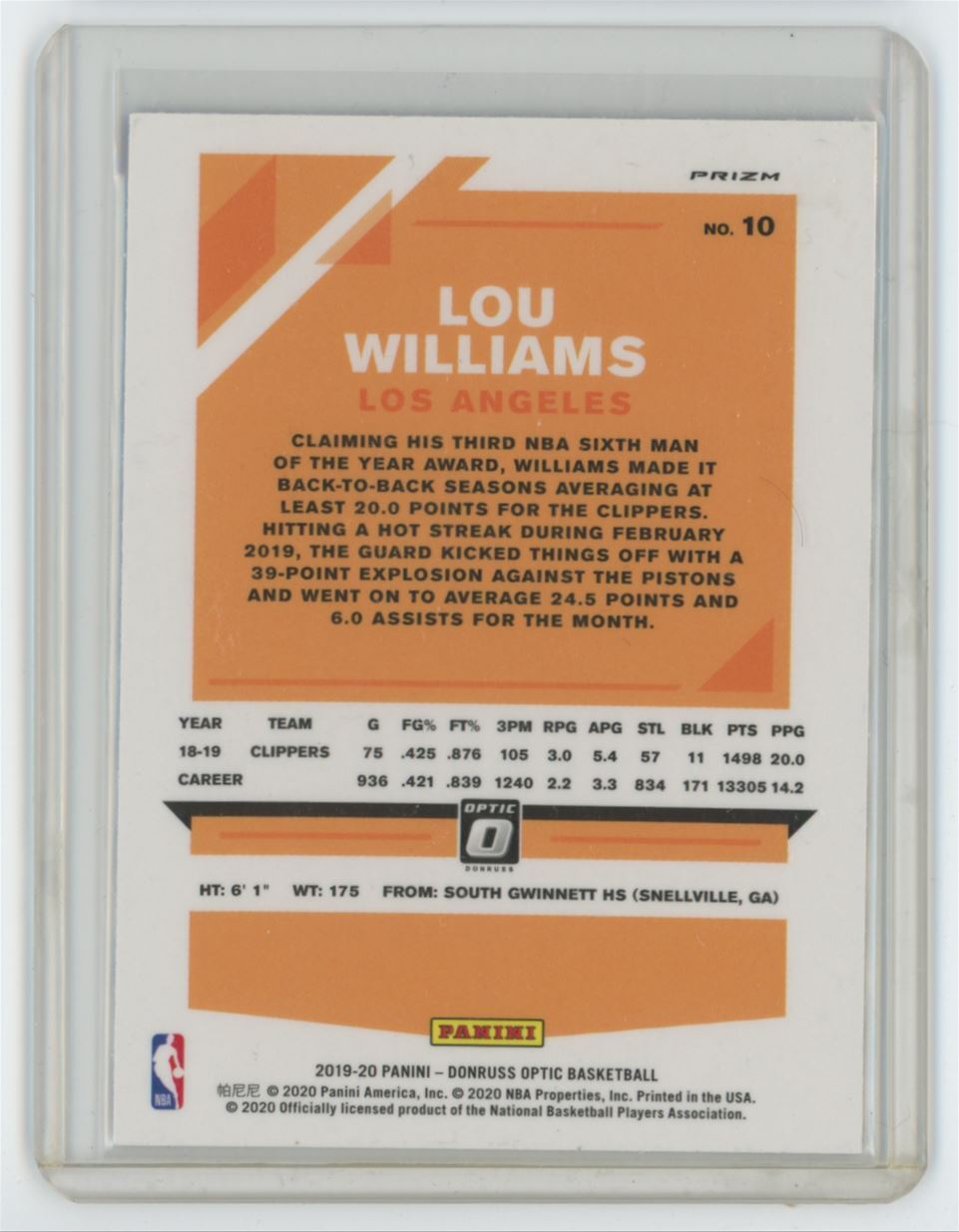 2019-20 Donruss Optic Lou Williams Blue Velocity .  Los Angeles Clippers #10