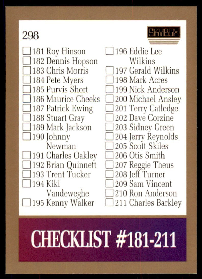 1990-91 SkyBox Checklist: 181-242 . #298