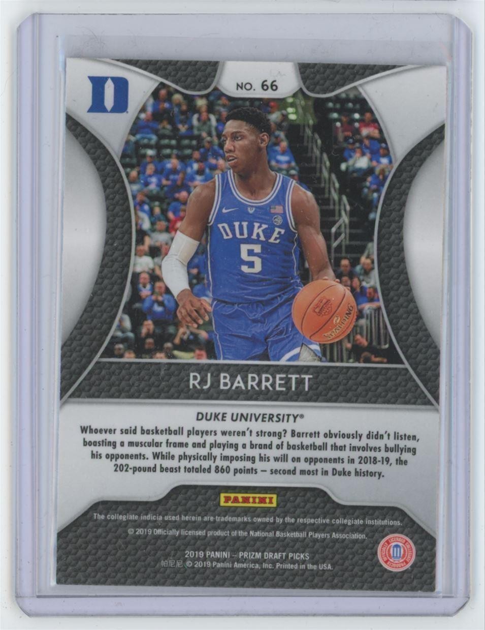 2019-20 Panini Prizm Draft Picks RJ Barrett Rookie . Duke Blue Devils #66