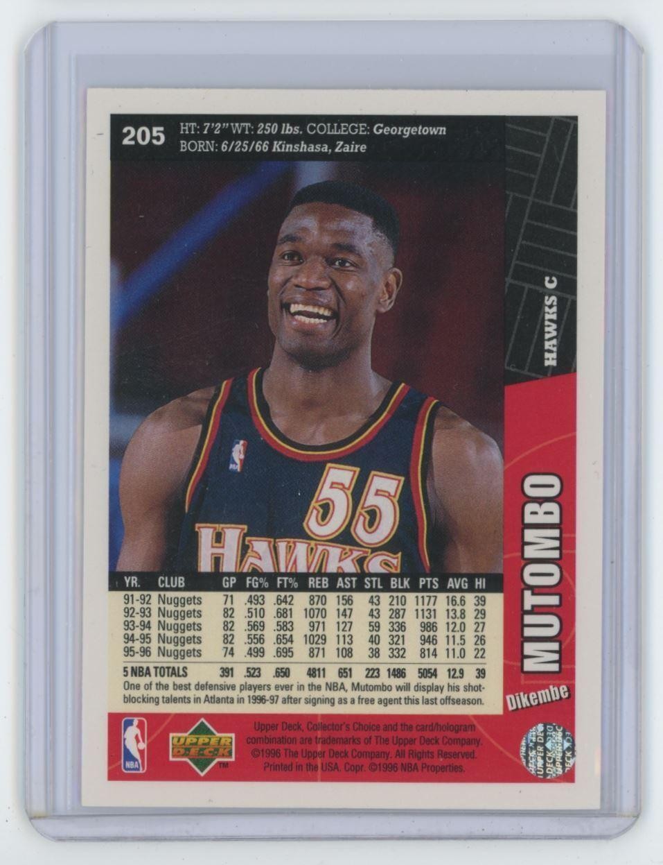 1996-97 Collector's Choice Dikembe Mutombo . Atlanta Hawks #205