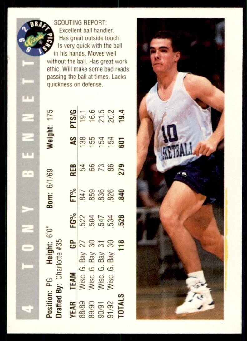 1992-93 Classic Draft Tony Bennett . Wisconsin-Green Bay Phoenix #4