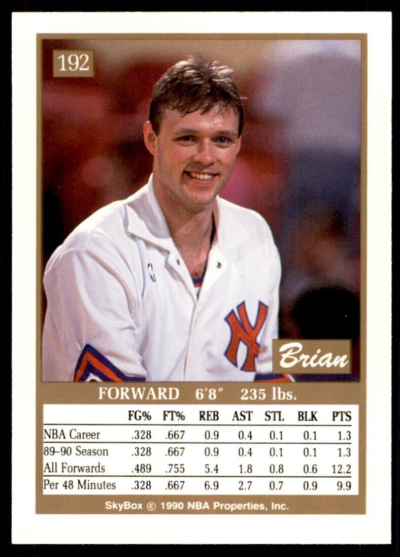 1990-91 SkyBox Brian Quinnett Rookie . New York Knicks #192