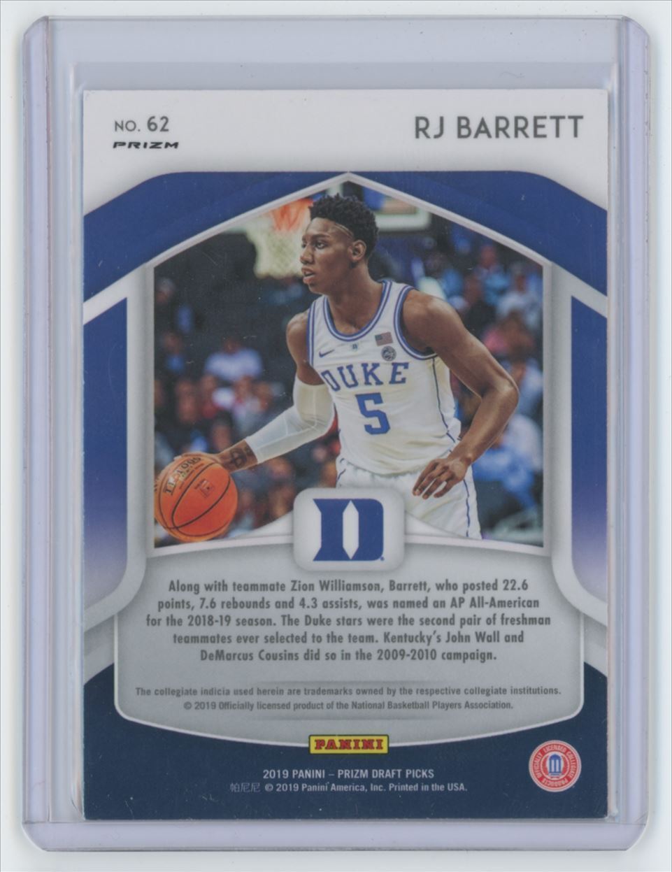 2019-20 Panini Prizm Draft Picks All-Americans Pink Pulsar RJ Barrett Rookie .