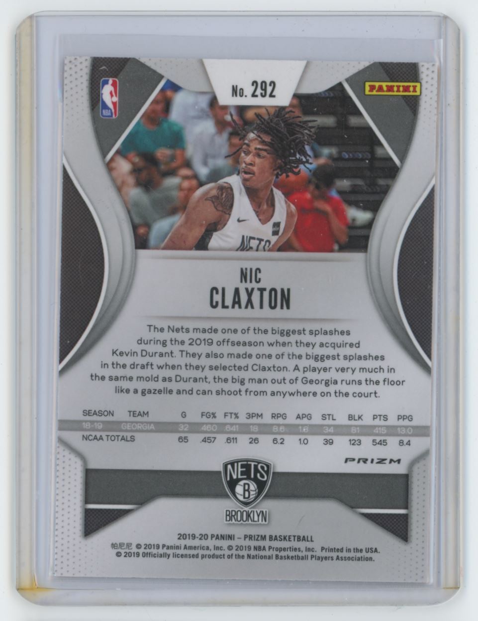 2019-20 Panini Prizm Orange Ice Nic Claxton Rookie . New Jersey Nets #292