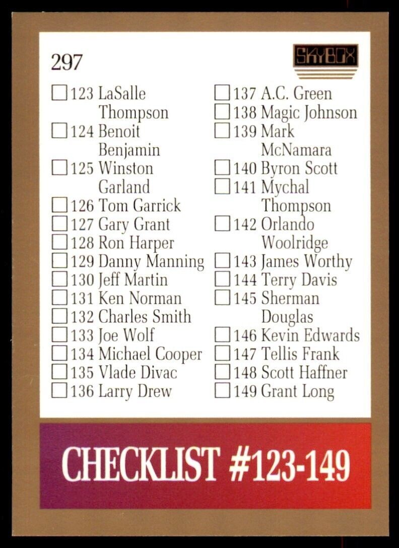 1990-91 SkyBox NBA Checklist: 123-180 . #297