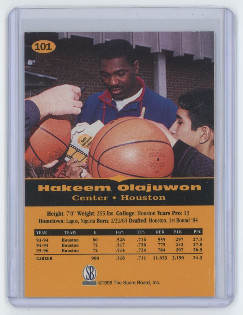 1996-97 Score Board All Sports Plus Hakeem Olajuwon . Houston Rockets #101