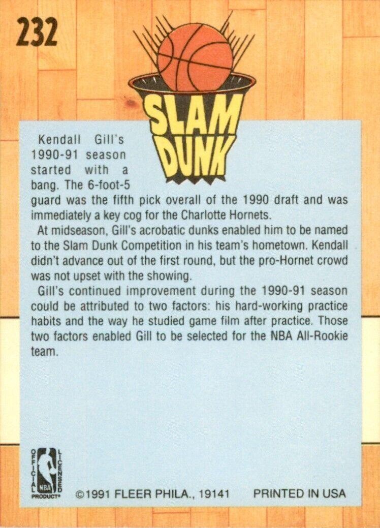 1991-92 Fleer Kendall Gill . Charlotte Hornets #232