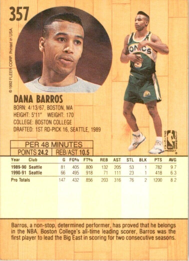 1991-92 Fleer Dana Barros . Seattle SuperSonics #357
