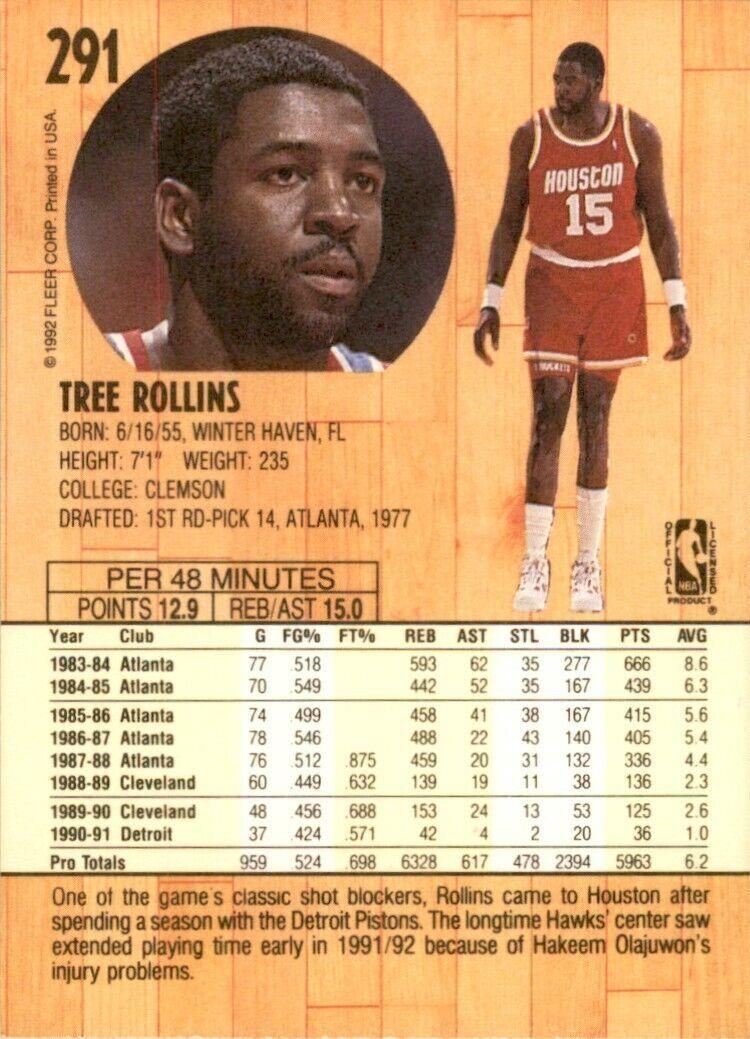 1991-92 Fleer Tree Rollins . Houston Rockets #291