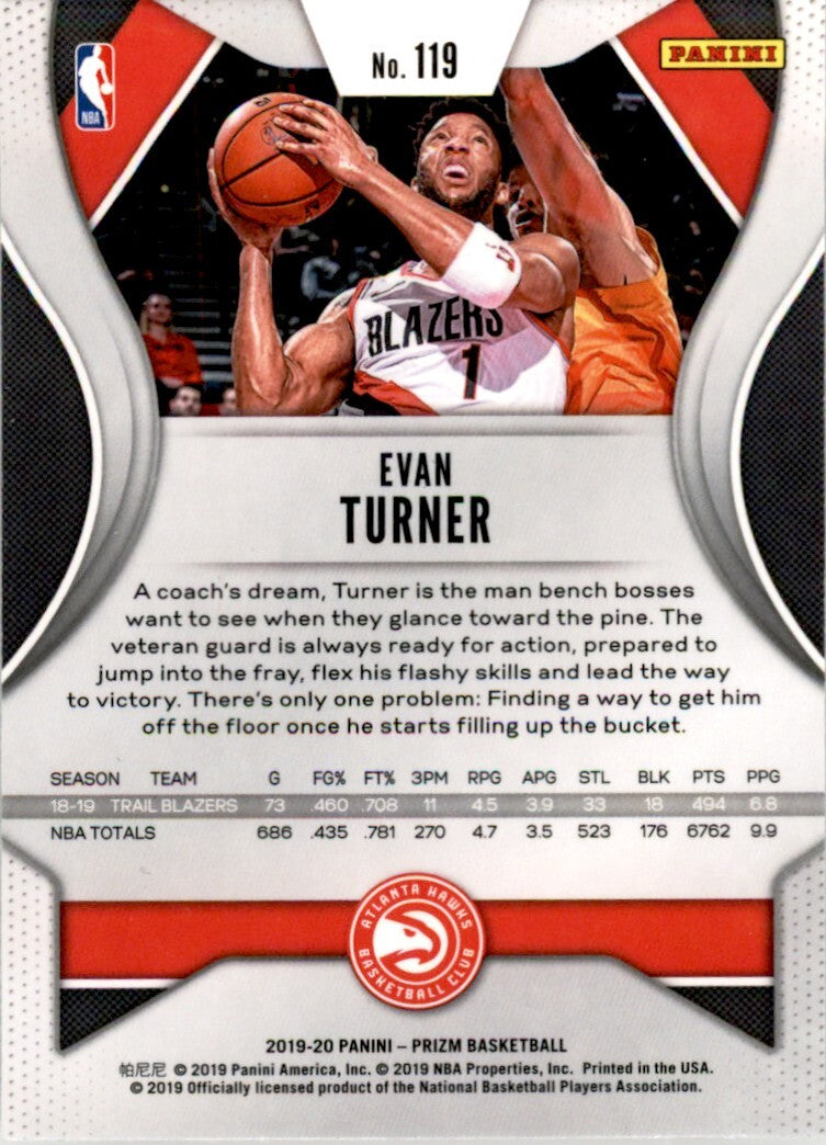 2019-20 Panini Prizm Evan Turner . Atlanta Hawks #119