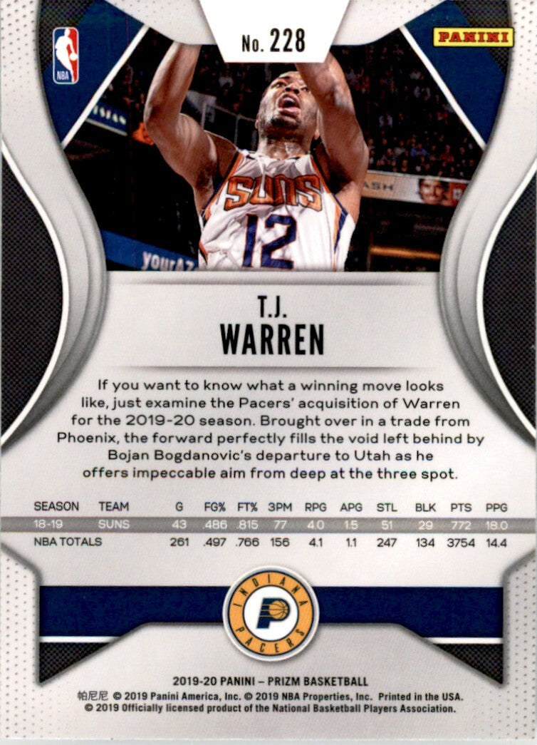 2019-20 Panini Prizm. T.J. Warren . Indiana Pacers #228