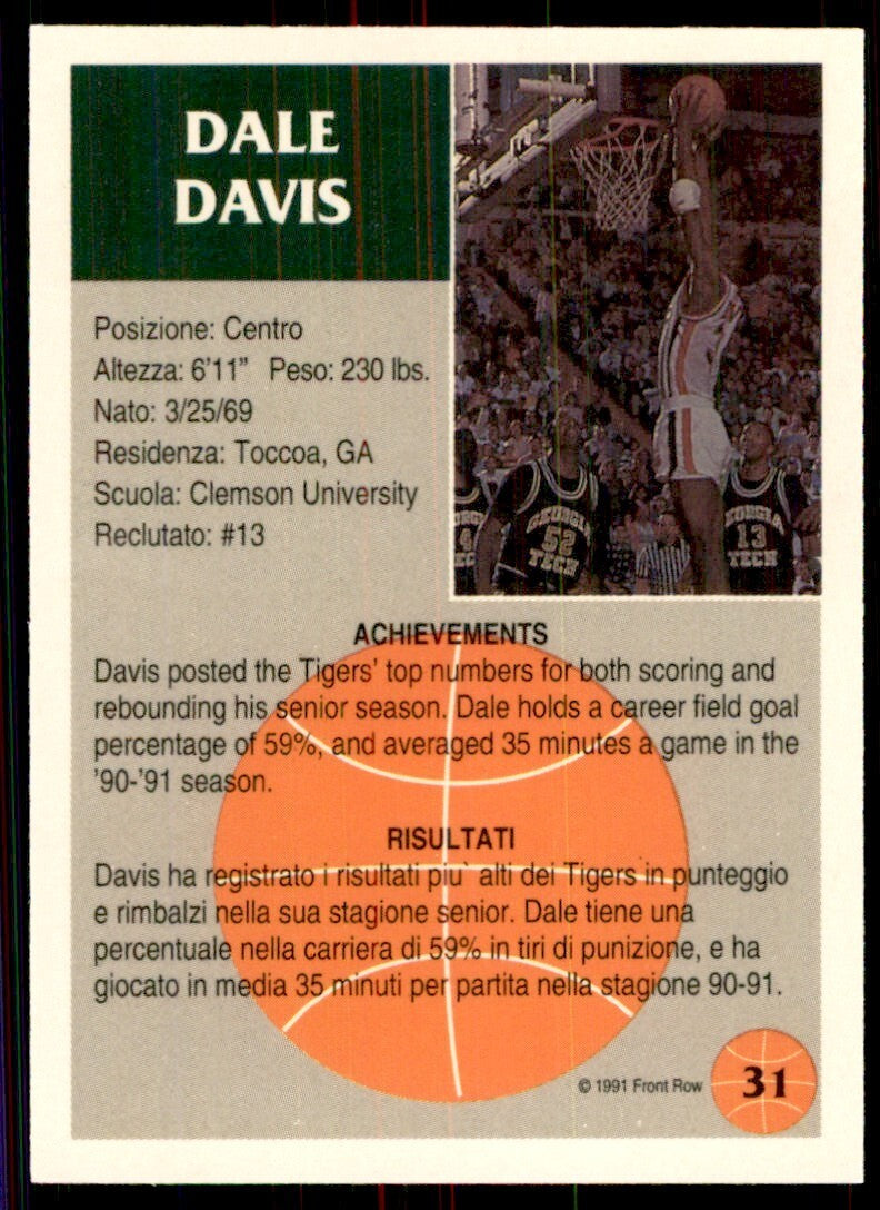 1991-92 Front Row Dale Davis Basketball Cards #31