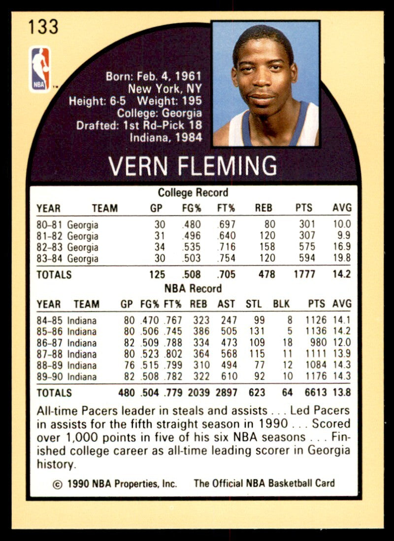 1990-91 NBA Hoops Vern Fleming . Indiana Pacers #133