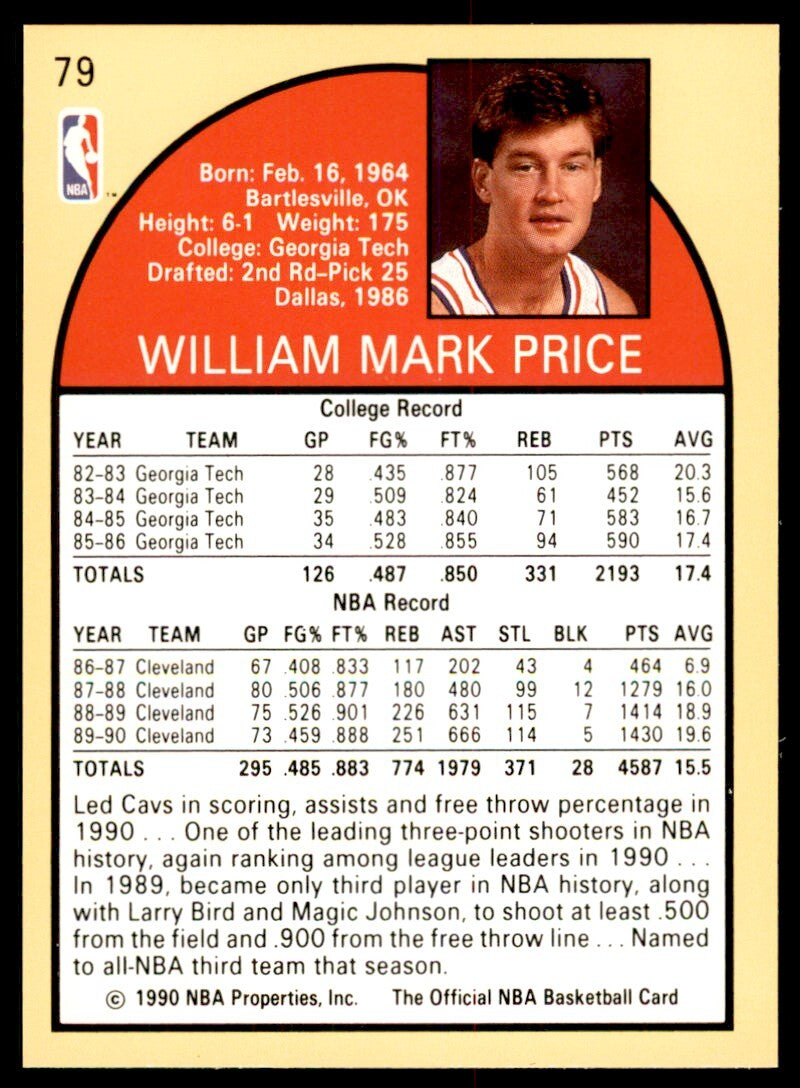 1990-91 NBA Hoops Mark Price . Cleveland Cavaliers #79