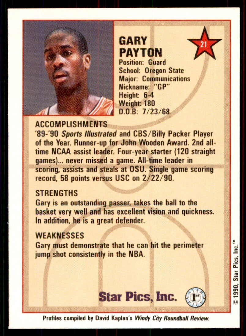 1990-91 Star Pics Gary Payton A Basketball Cards #21