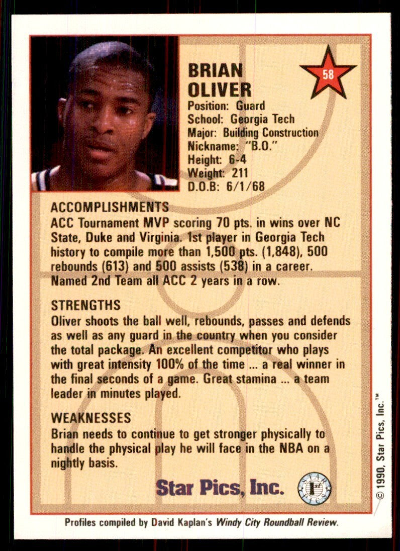 1990-91 Star Pics Brian Oliver Basketball Cards #58