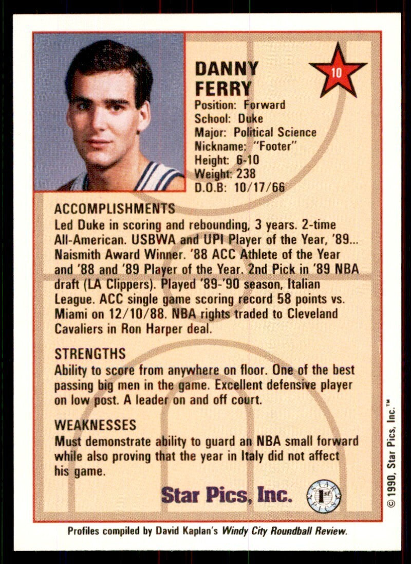 1990-91 Star Pics. Danny Ferry Basketball Cards #10