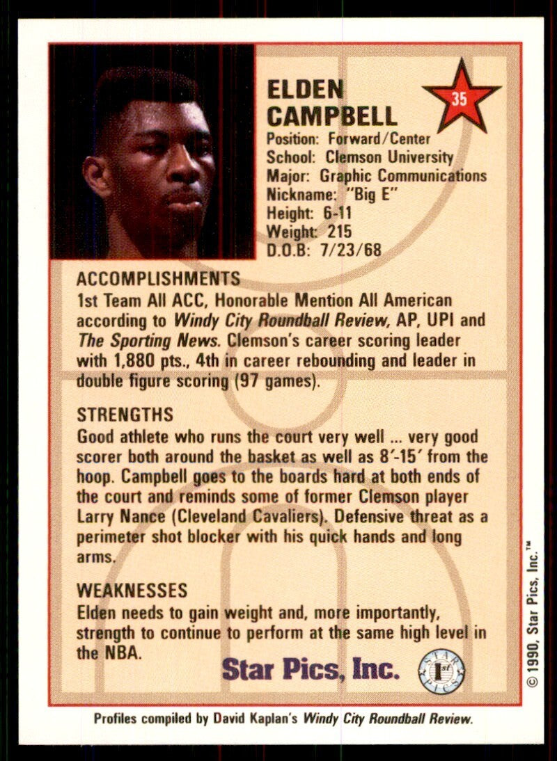 1990-91 Star Pics. Elden Campbell Basketball Cards #35