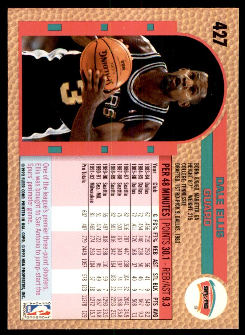 1992-93 Fleer Dale Ellis . San Antonio Spurs #427