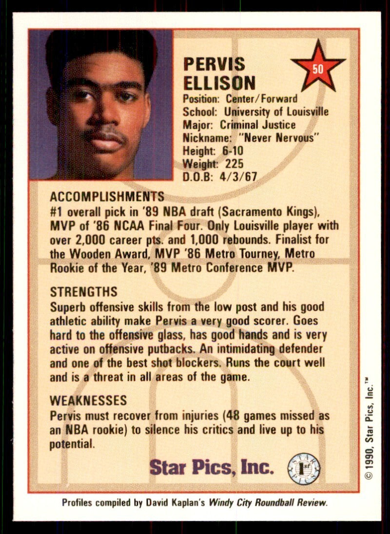 1990-91 Star Pics. Pervis Ellison Basketball Cards #50