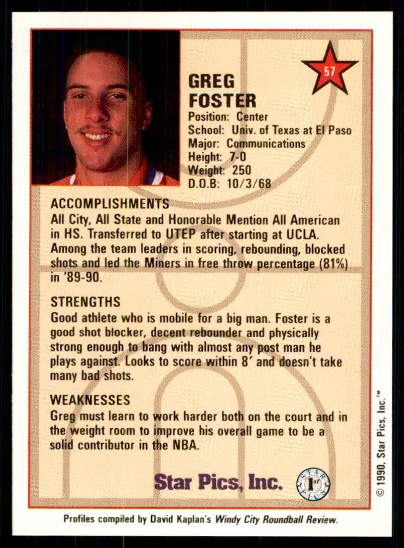1990-91 Star Pics. Greg Foster Basketball Cards #57