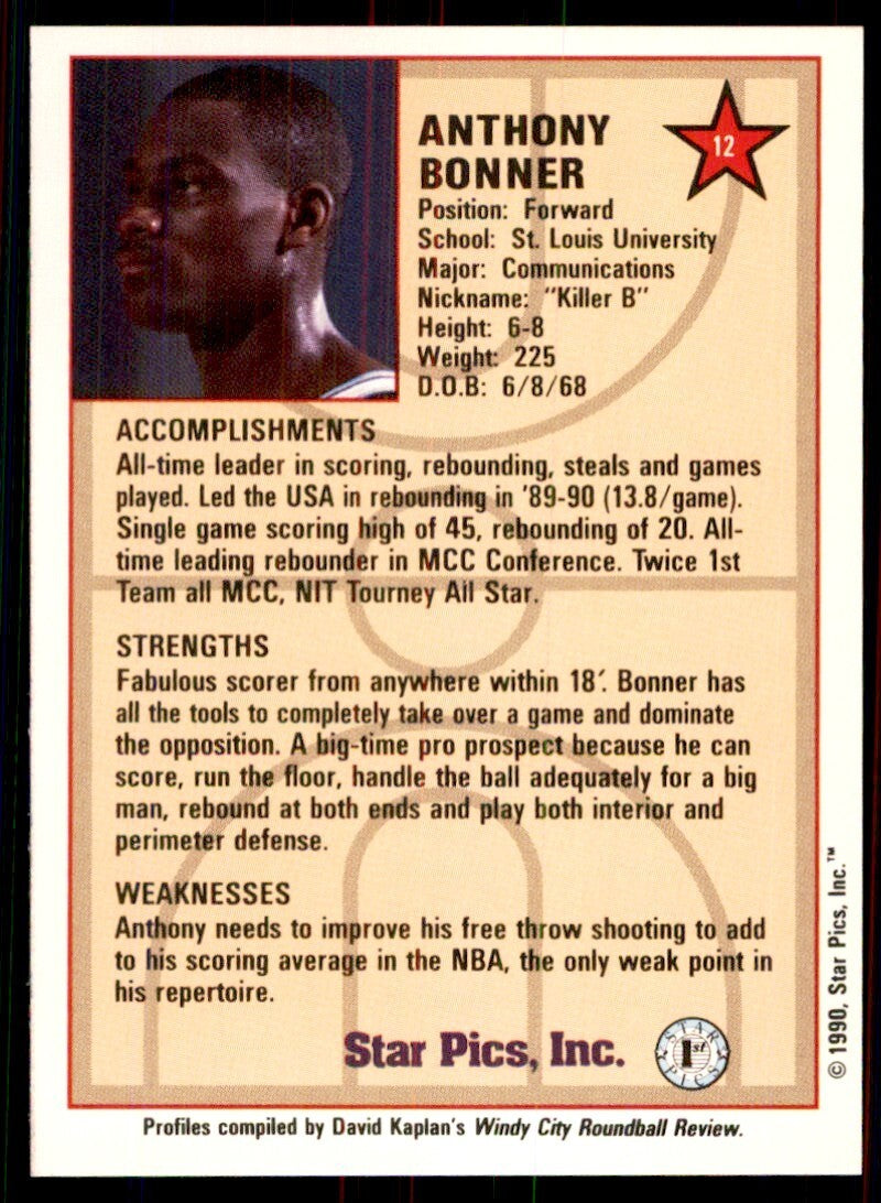 1990-91 Star Pics: Anthony Bonner Basketball Cards #12