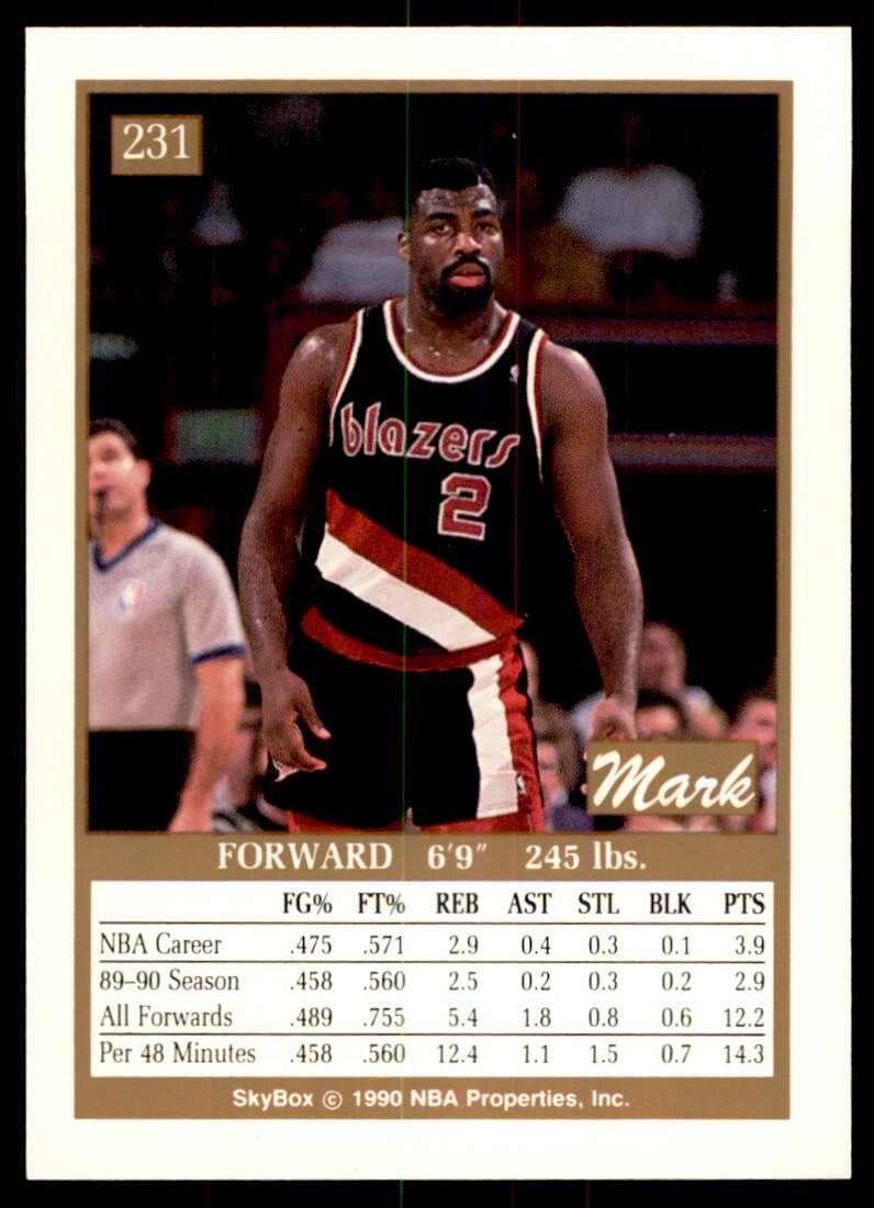 1990-91 SkyBox. Mark Bryant . Portland Trail Blazers #231