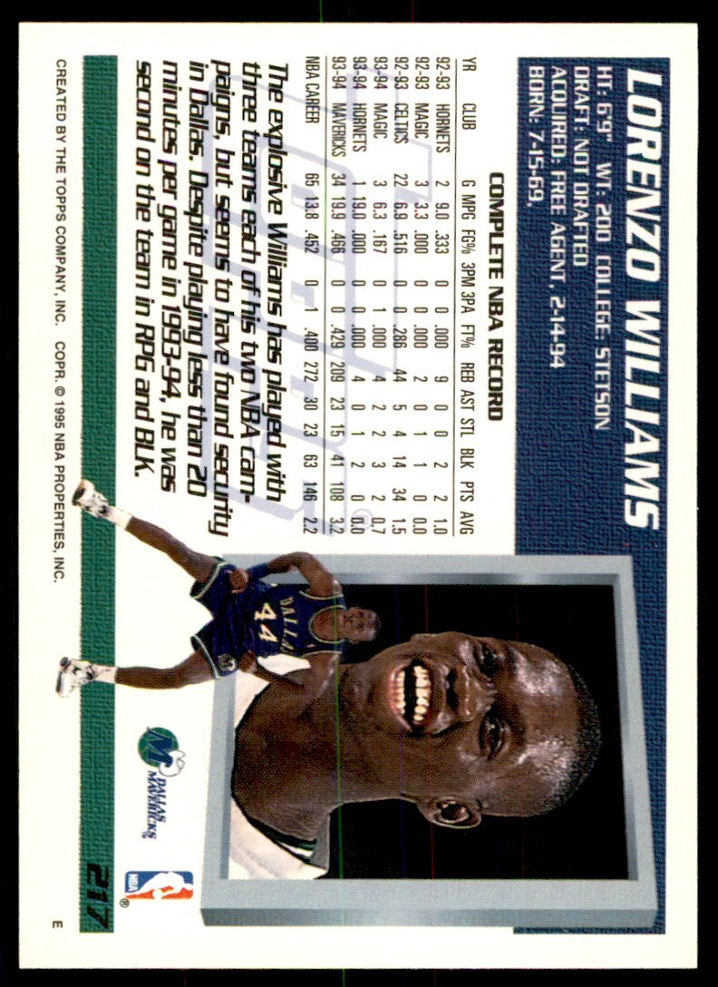 1994-95 Topps Lorenzo Williams . Dallas Mavericks #217
