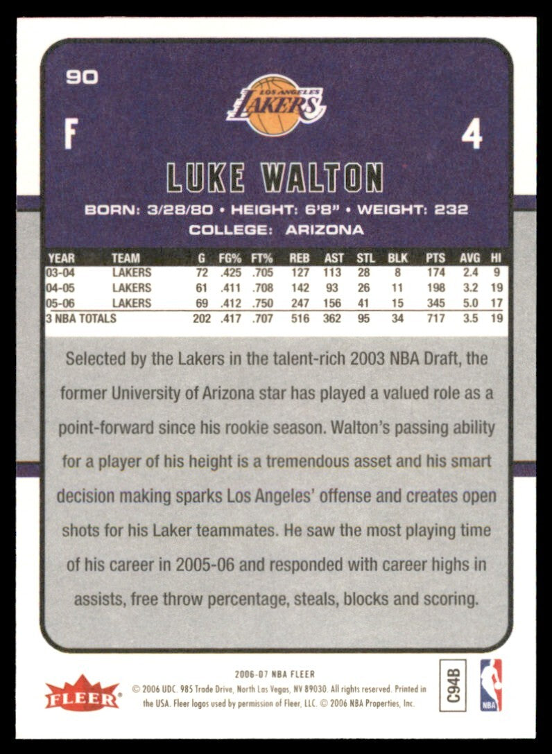 2006-07 Fleer Luke Walton . Los Angeles Lakers #90