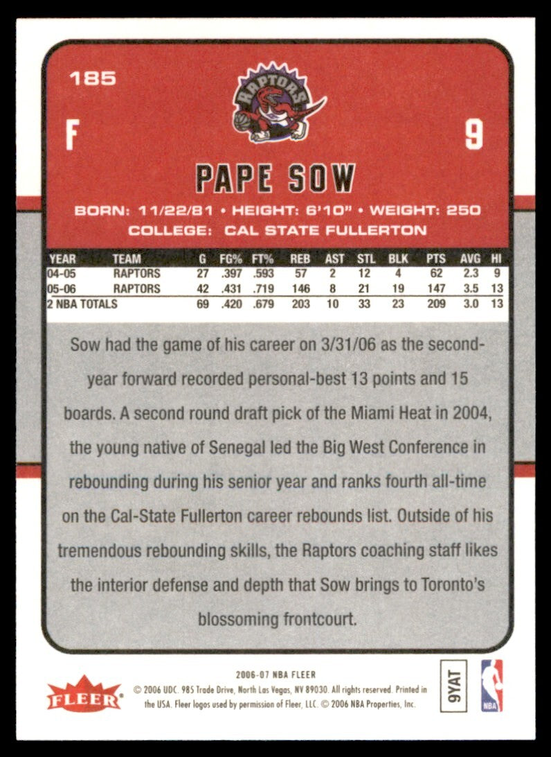 2006-07 Fleer Pape Sow . Toronto Raptors #185