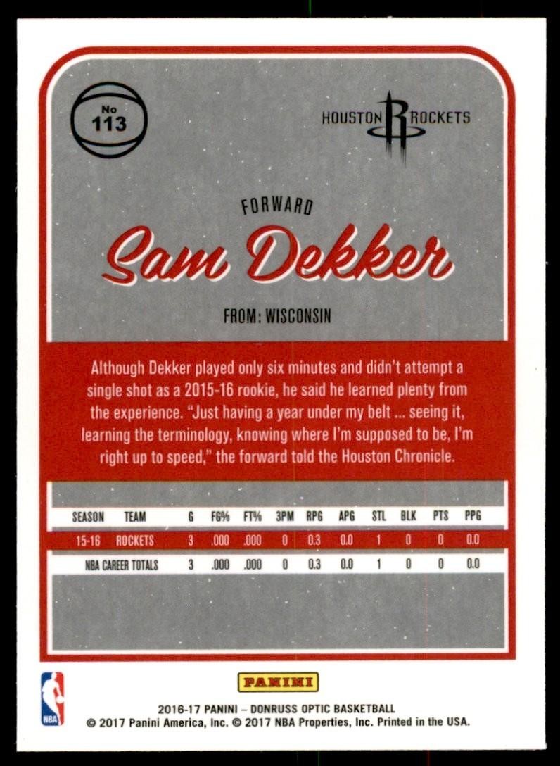 2016-17 Donruss Optic Sam Dekker Basketball Cards #113