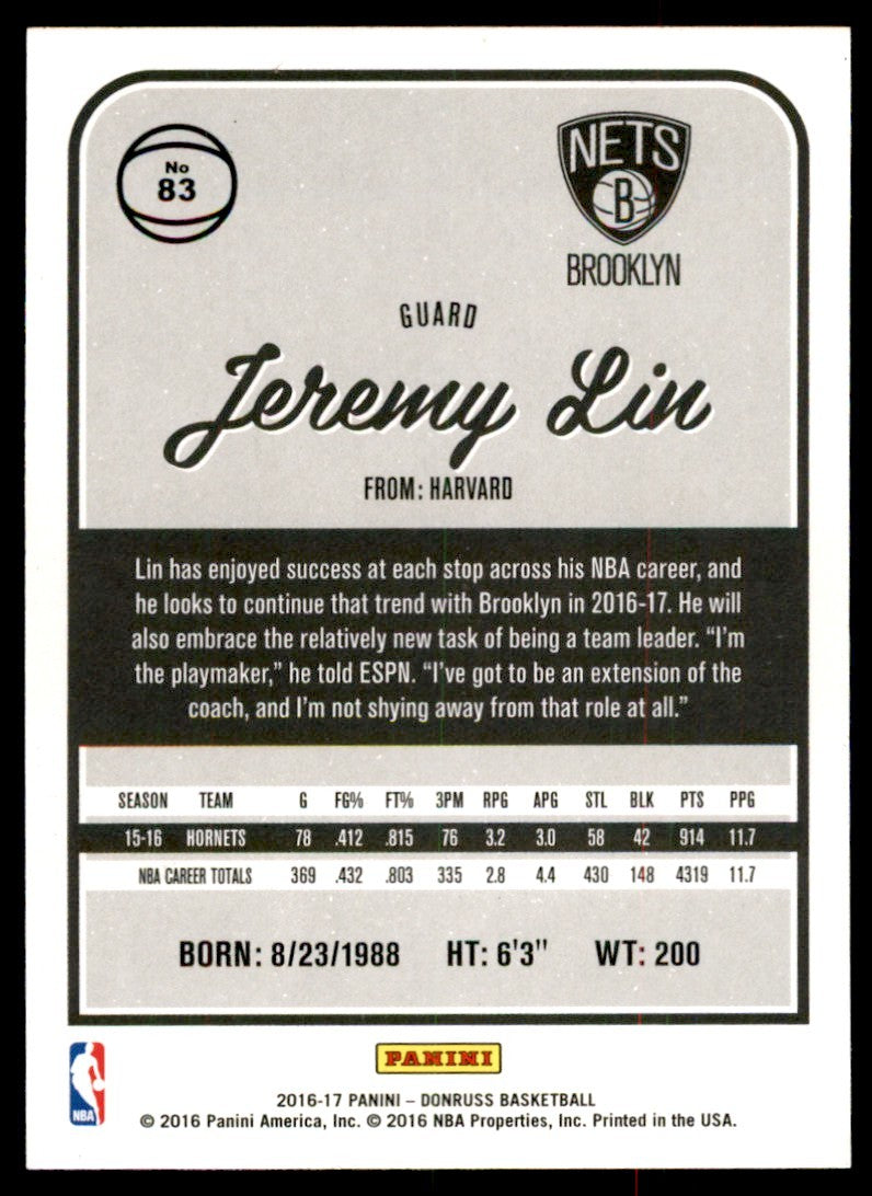 2016-17 Donruss Jeremy Lin Basketball Cards #83