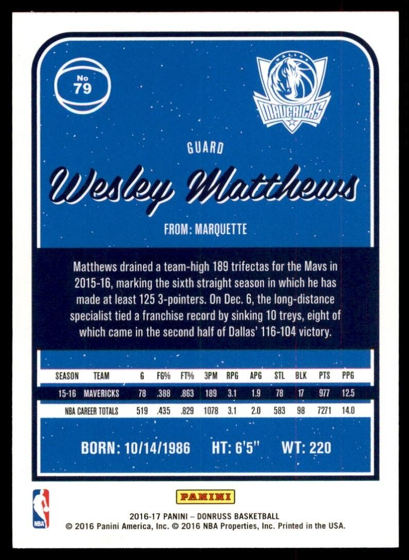 2016-17 Donruss Wesley Matthews Basketball Cards #79