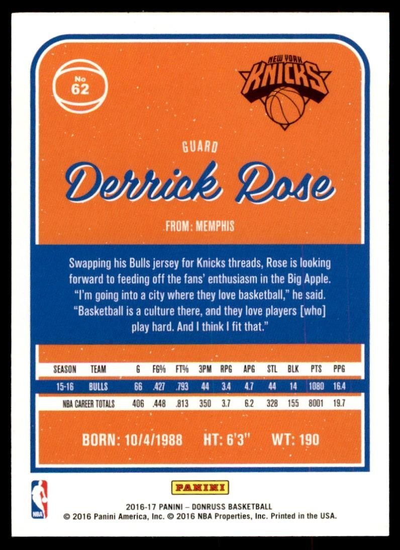 2016-17 Donruss Derrick Rose Basketball Cards #62