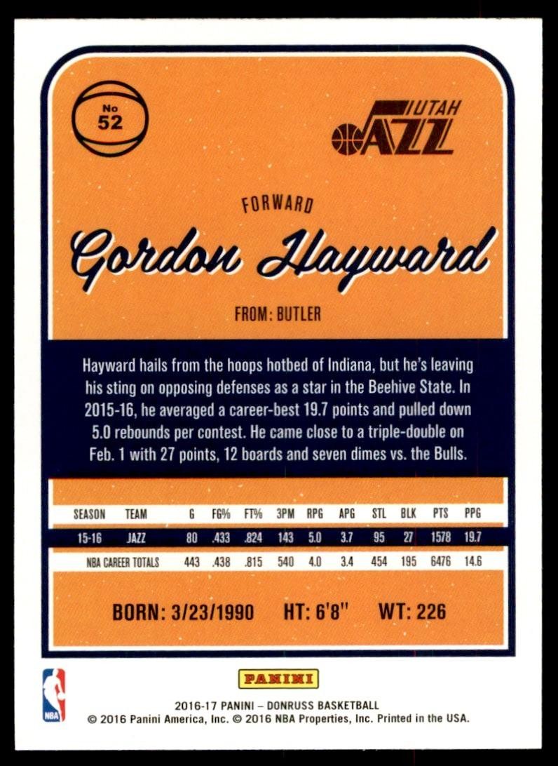 2016-17 Donruss Gordon Hayward Basketball Cards #52