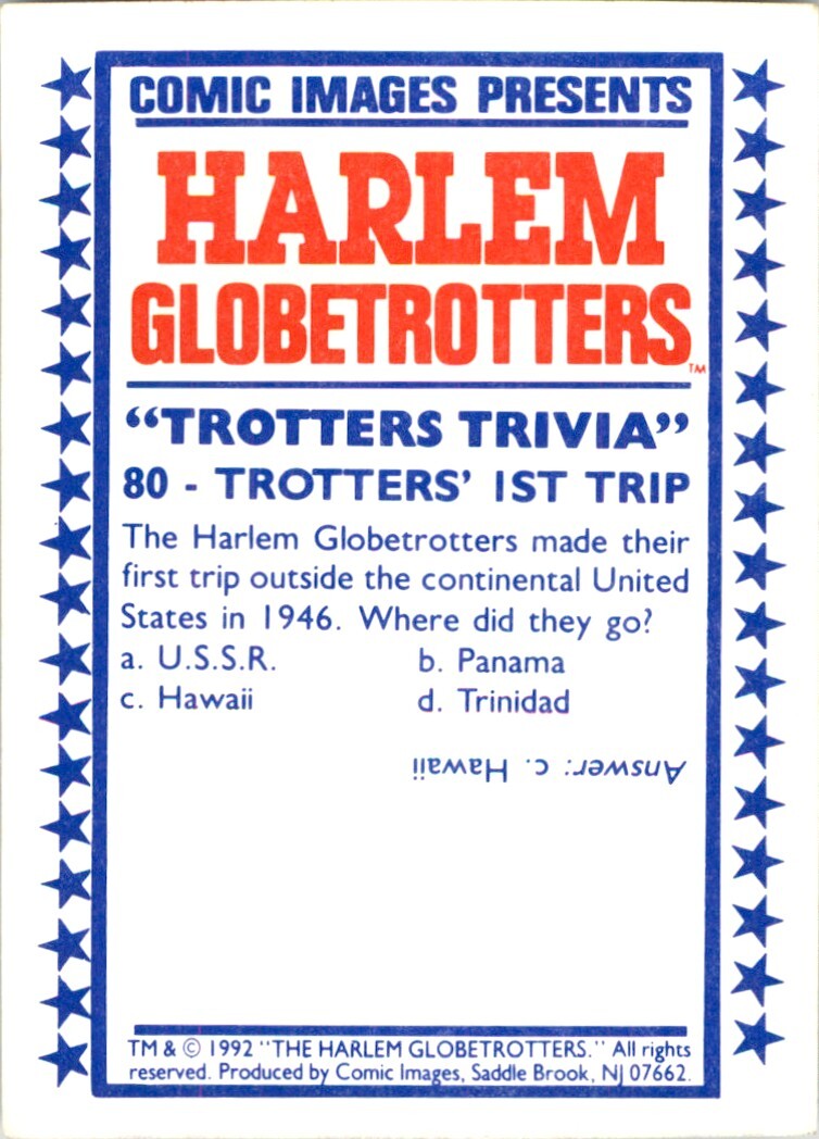 1992-93 Comic Images Harlem Globetrotters Trotters' 1st Trip . #80