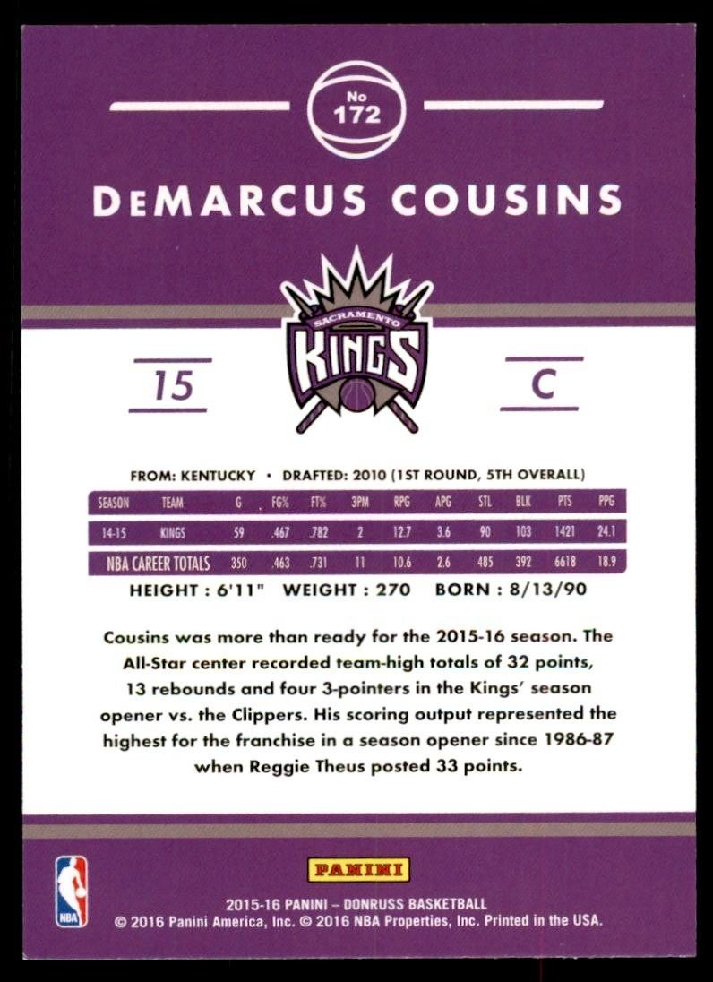 2015-16 Donruss DeMarcus Cousins Baseketball Cards #172