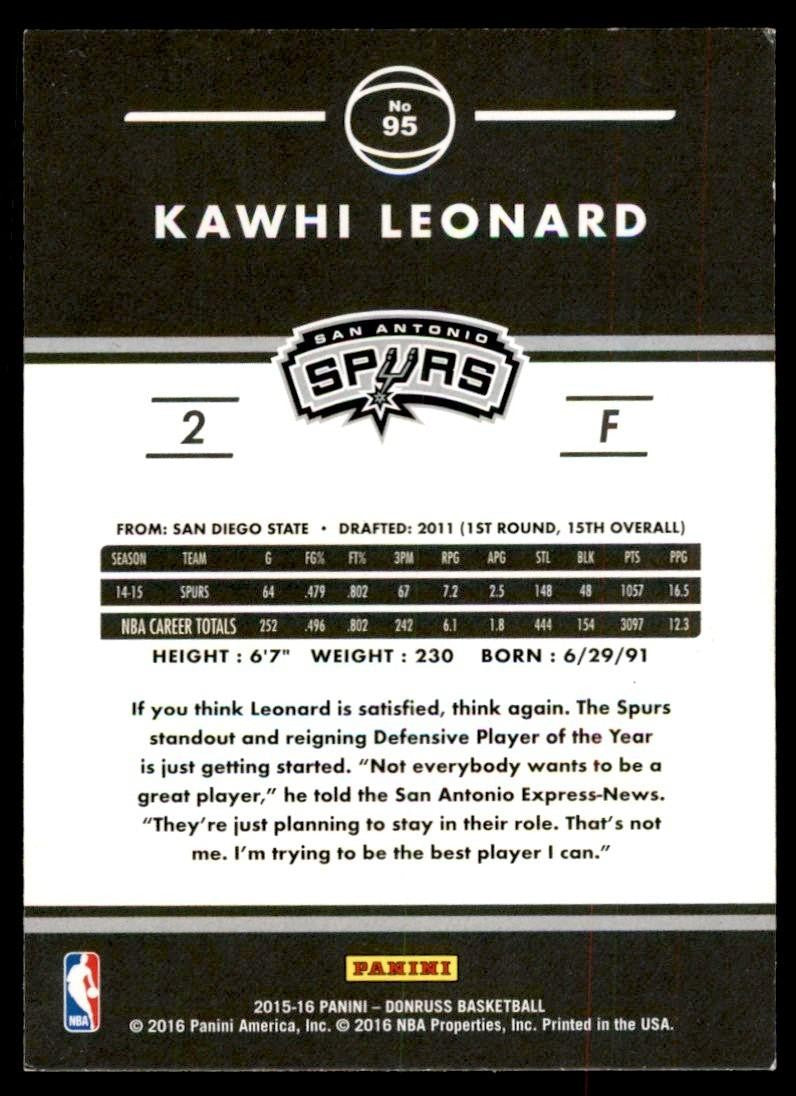 2015-16 Donruss Kawhi Leonard Baseketball Cards #95